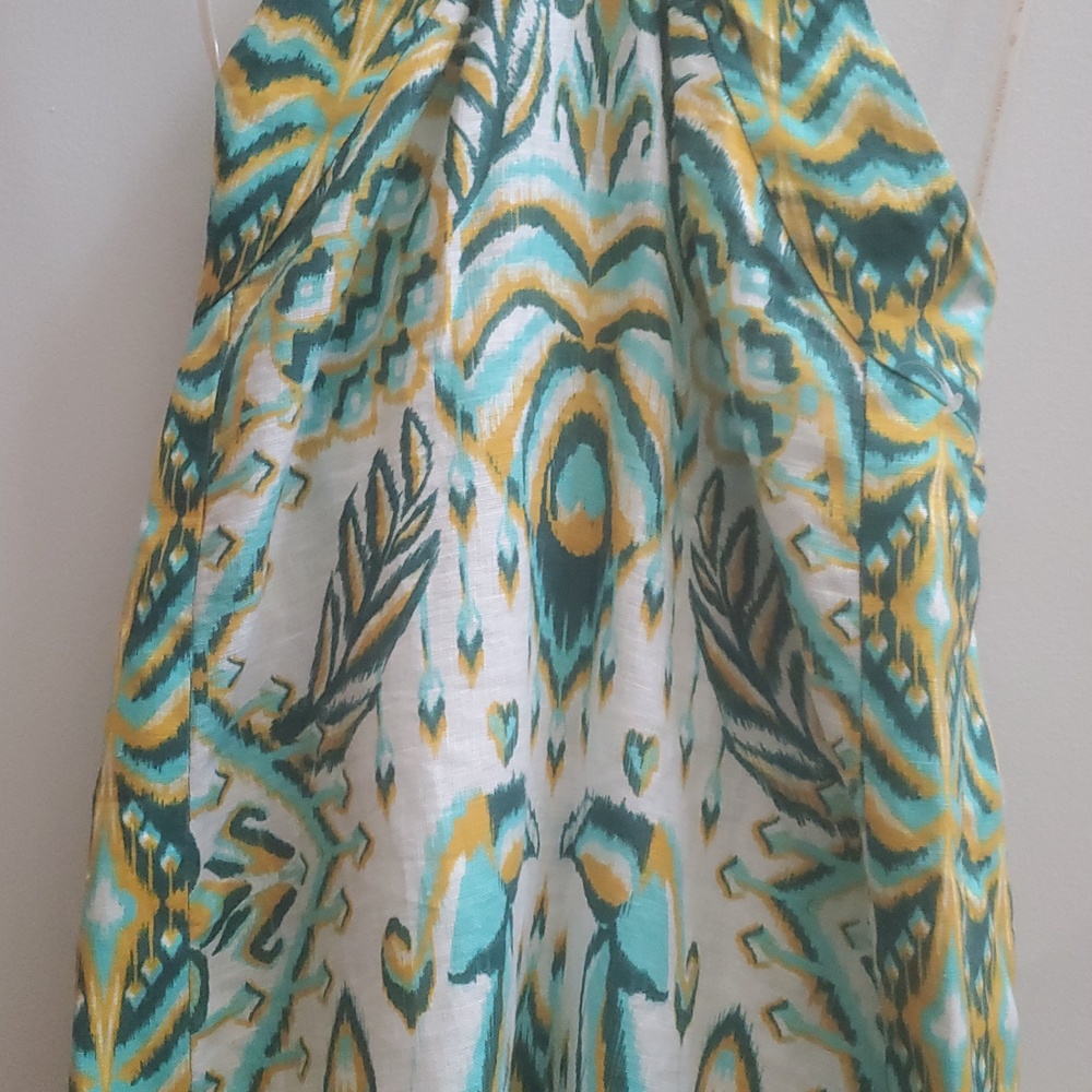 FARM RIO HALTER NECK TROPICAL LINEN MAXI SUNDRESS IN GREEN / SIZE:LARGE - Picture 13 of 16